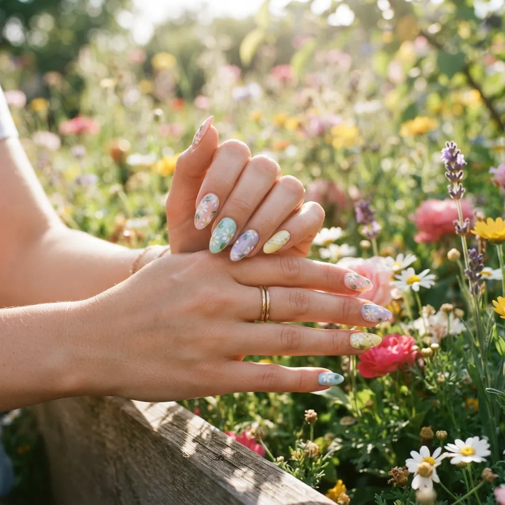 Pastel Daisy Nails