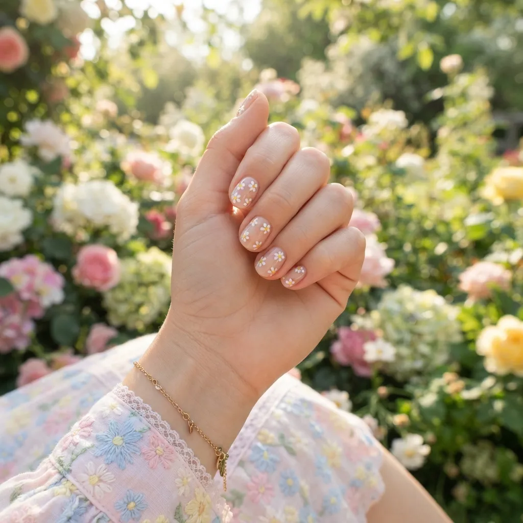 Tiny Daisy Accent Nails