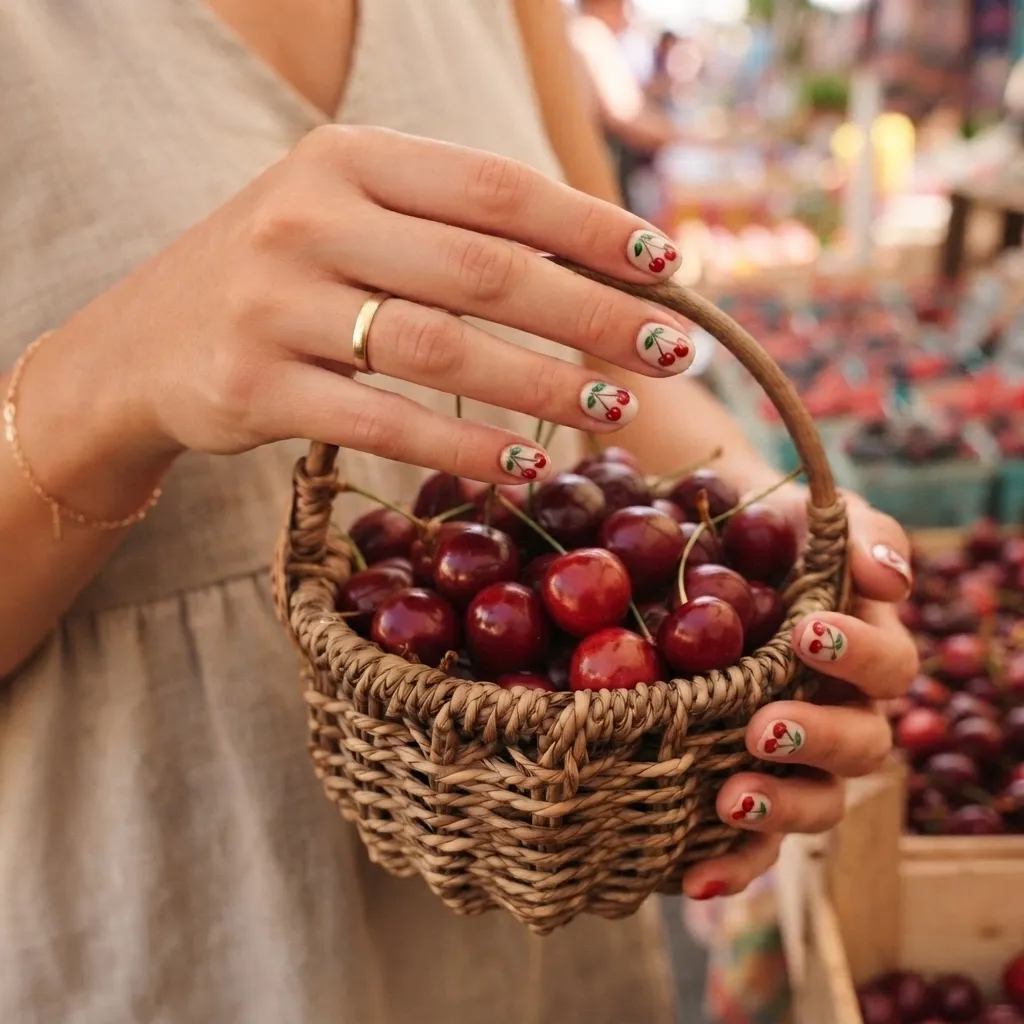 Cherry Accent Nails