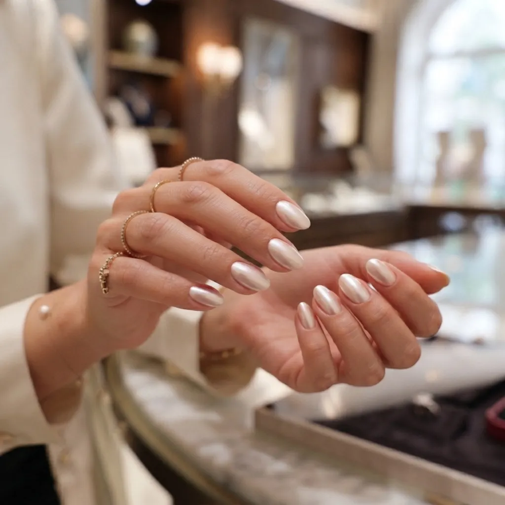 Soft Chrome Nude Nails