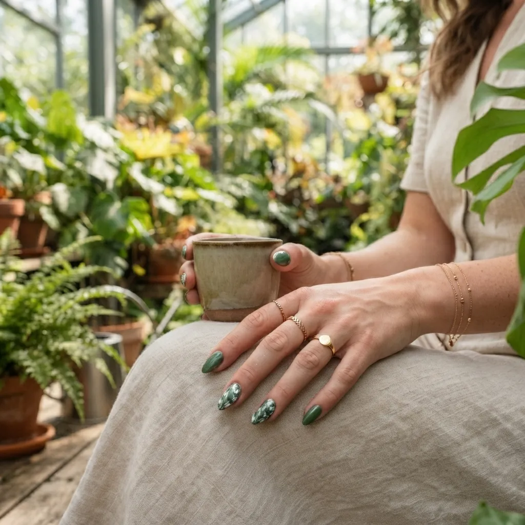 Botanical Green Almond Nails