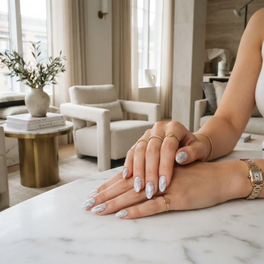 Soft Marble Almond Nails