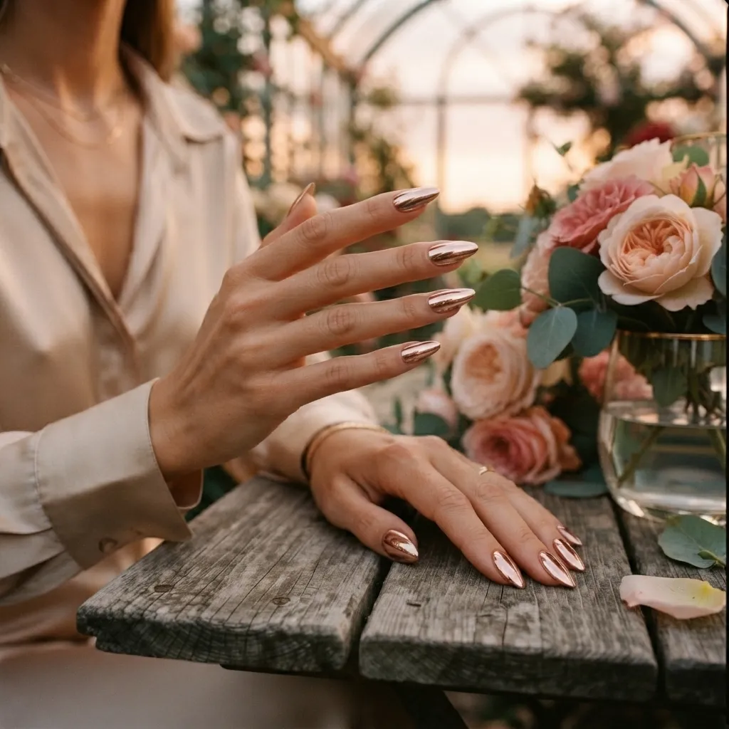 Rose Gold Chrome Nails