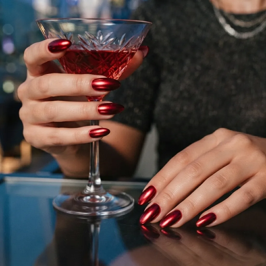 Molten Cherry Chrome Nails