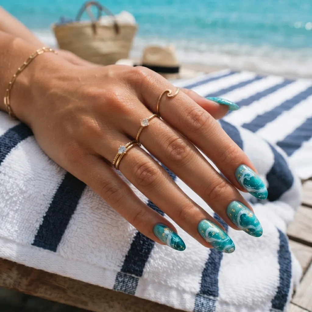 Turquoise Wave Nails