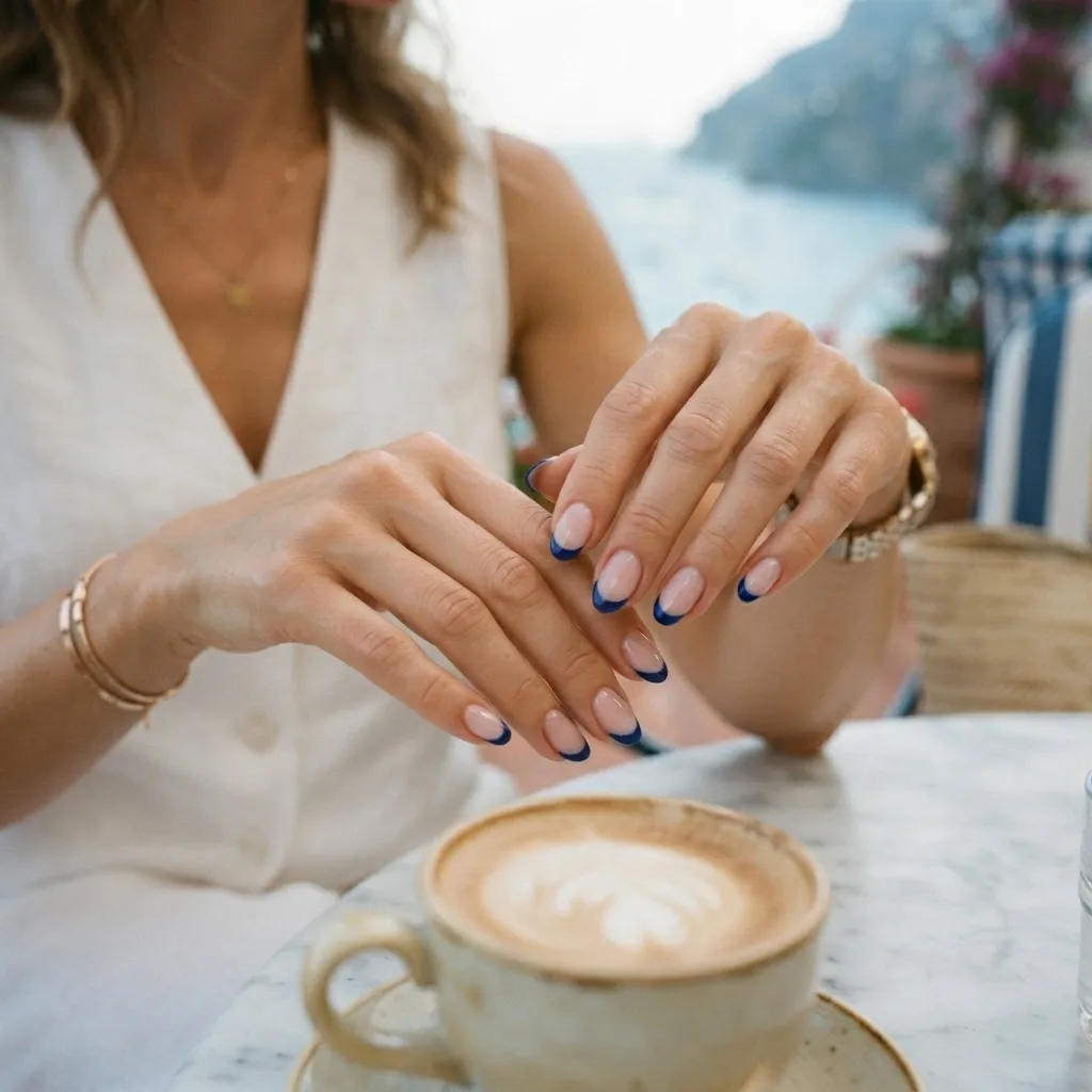Blue French Tip Nails