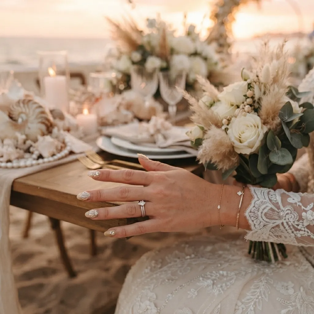 Beach Sand and Shell Nails