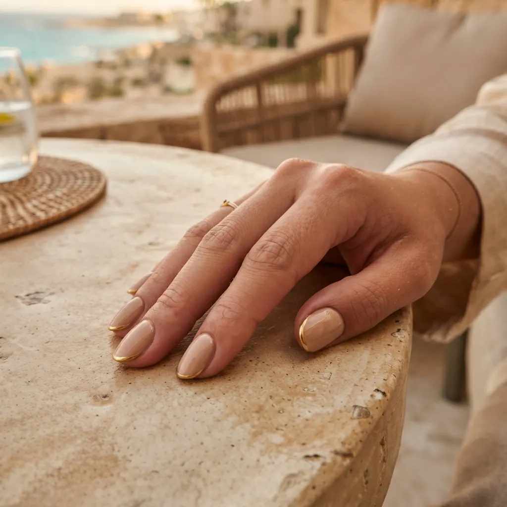 Sandy Nude and Gold Nails