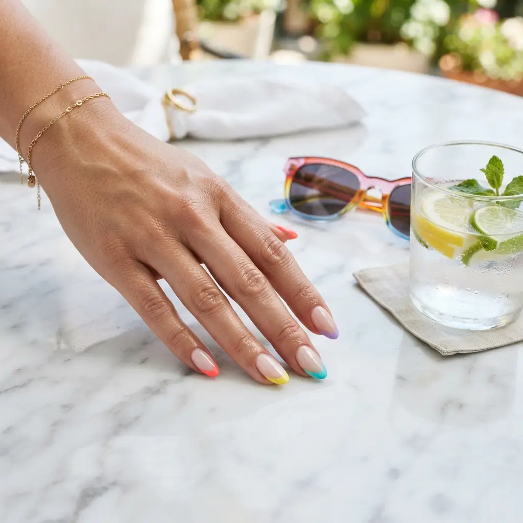 Bright Rainbow French Tips