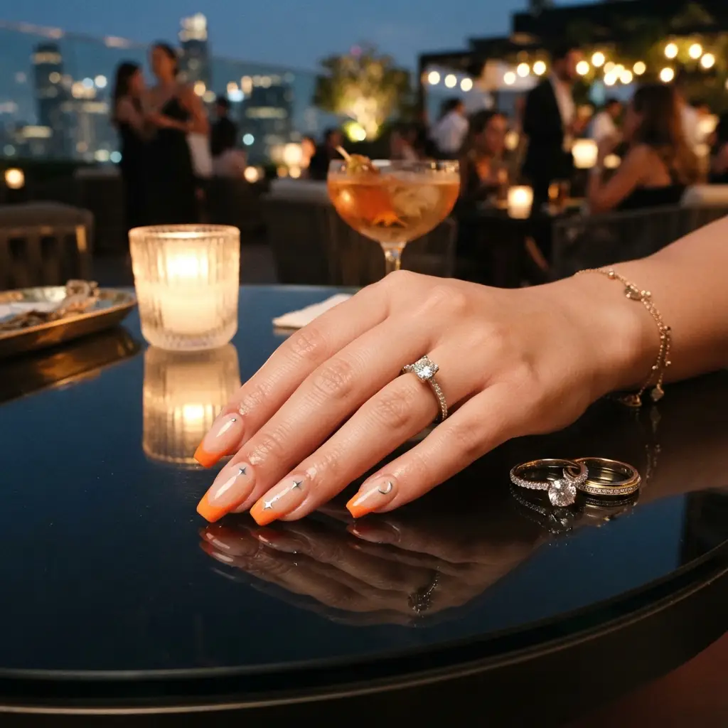 Orange French Tips With a Chrome Accent