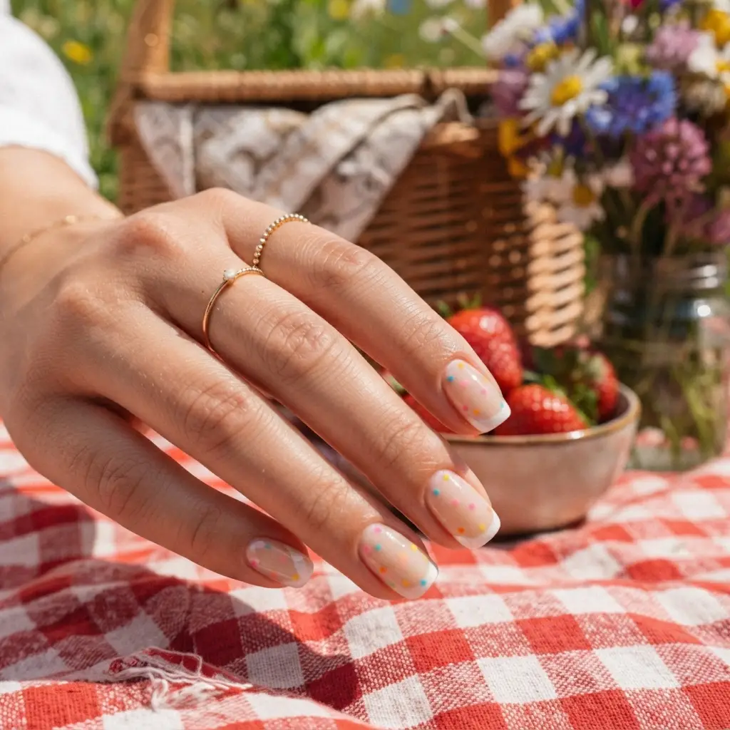 White French Tips With Colorful Dots