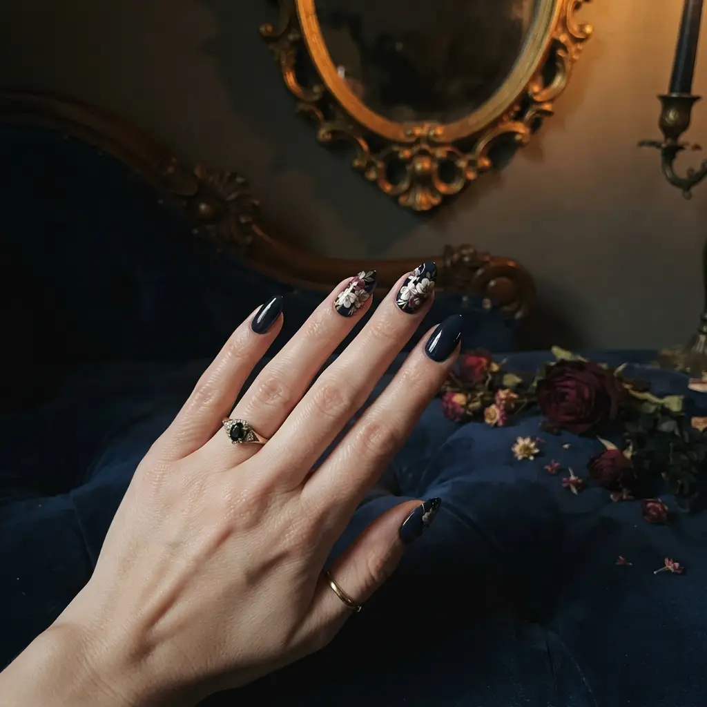 Dark Floral Nails