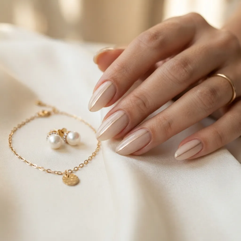 Nude Nails With a Fine Gold Line