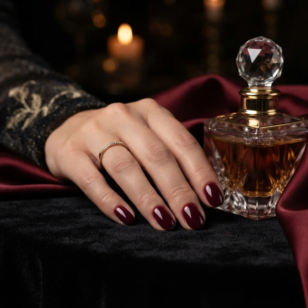 Deep Burgundy Jewel Nails