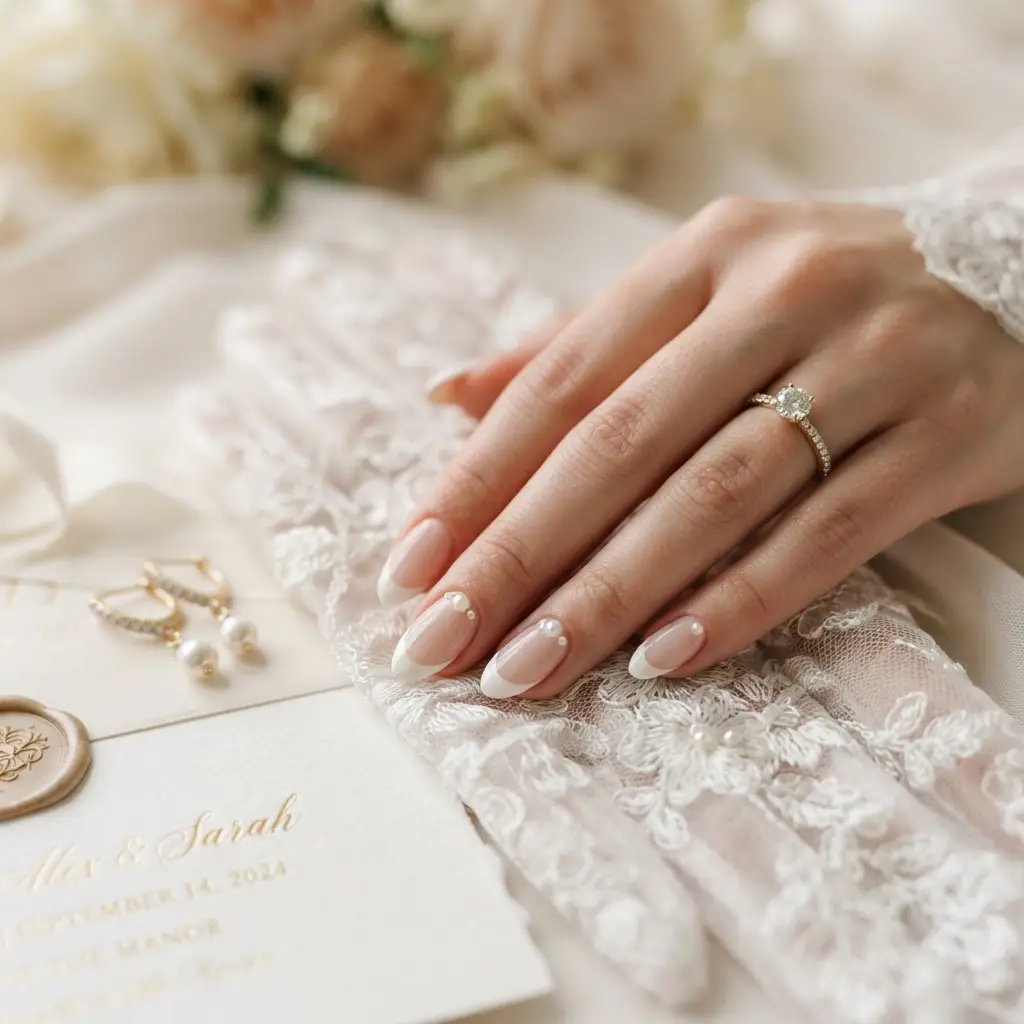 French Tips With Pearl Details