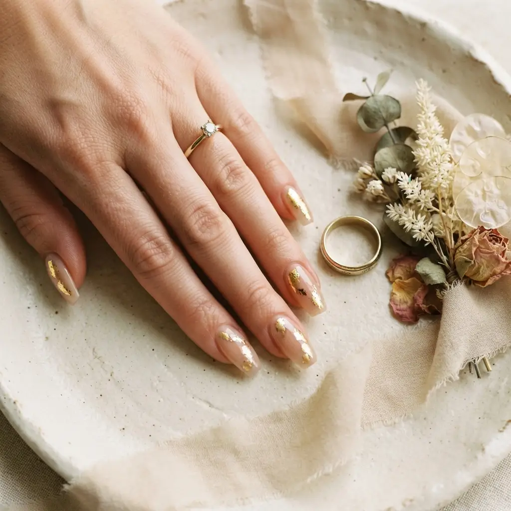 Nude Nails With Gold Foil