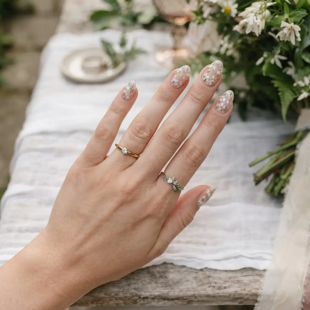 Delicate Floral Wedding Nails