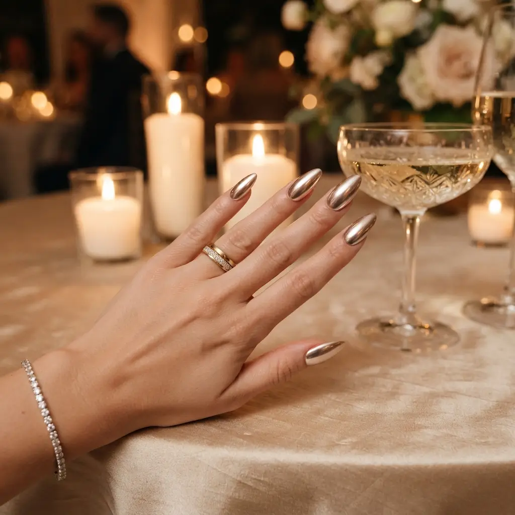 Champagne Chrome Nails