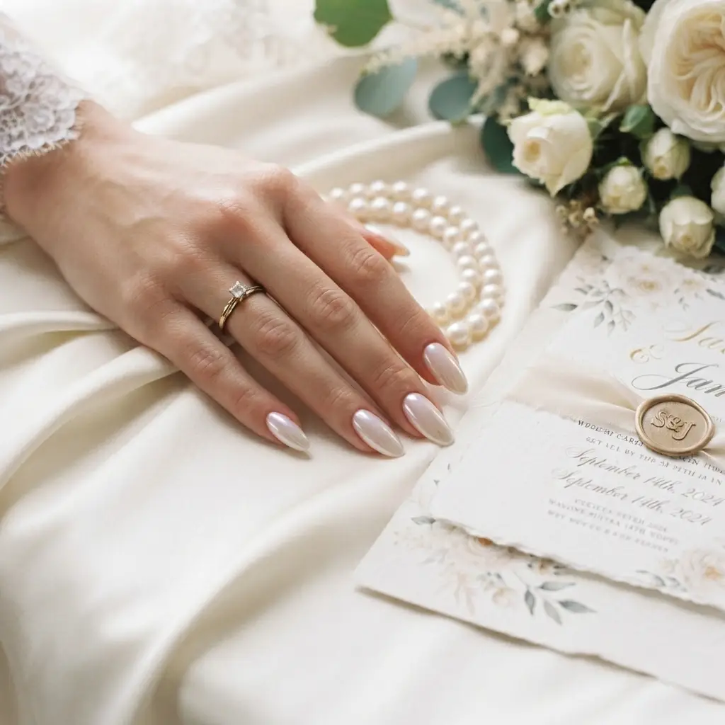 Pearl Glazed Bridal Nails