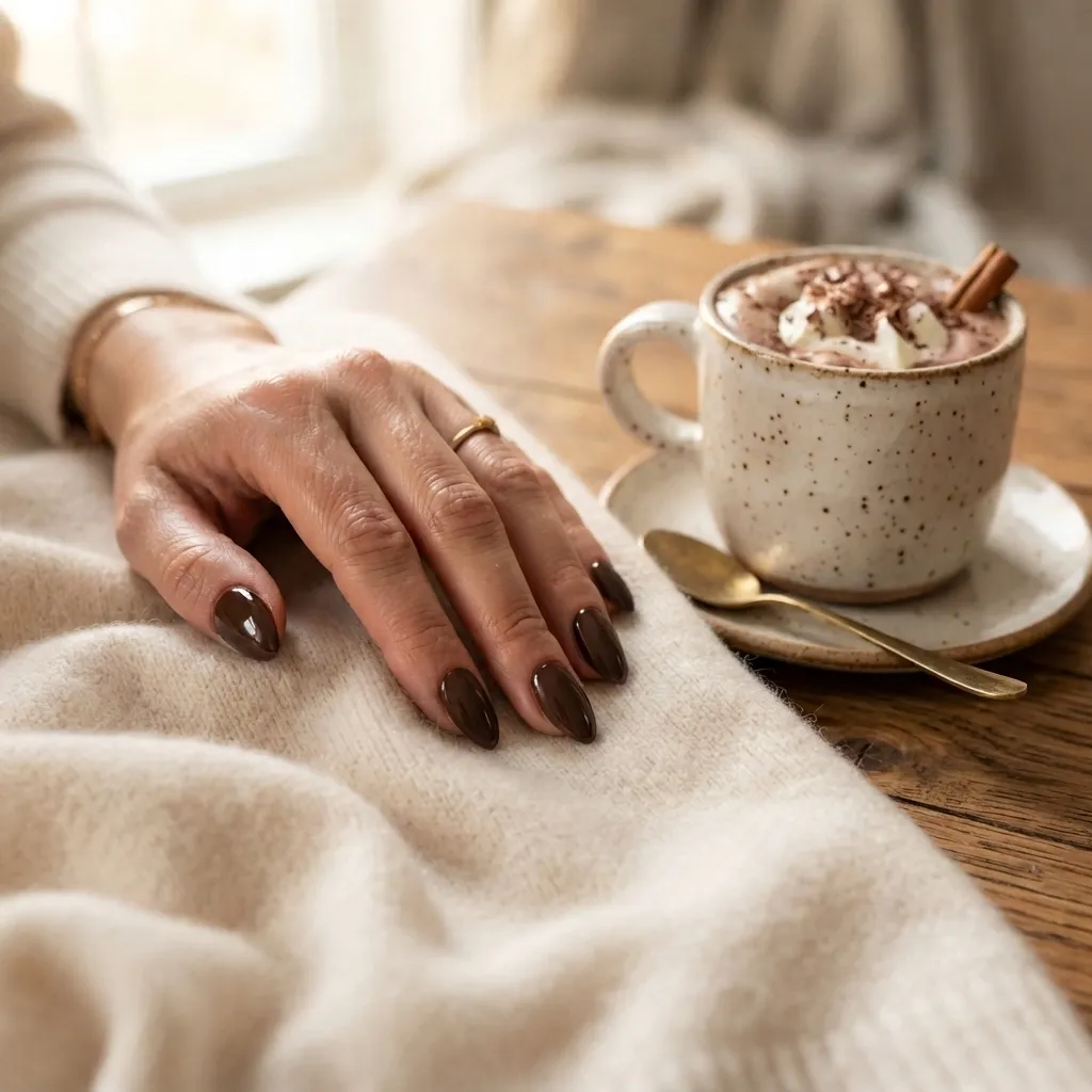 Glossy Chocolate Brown Nails