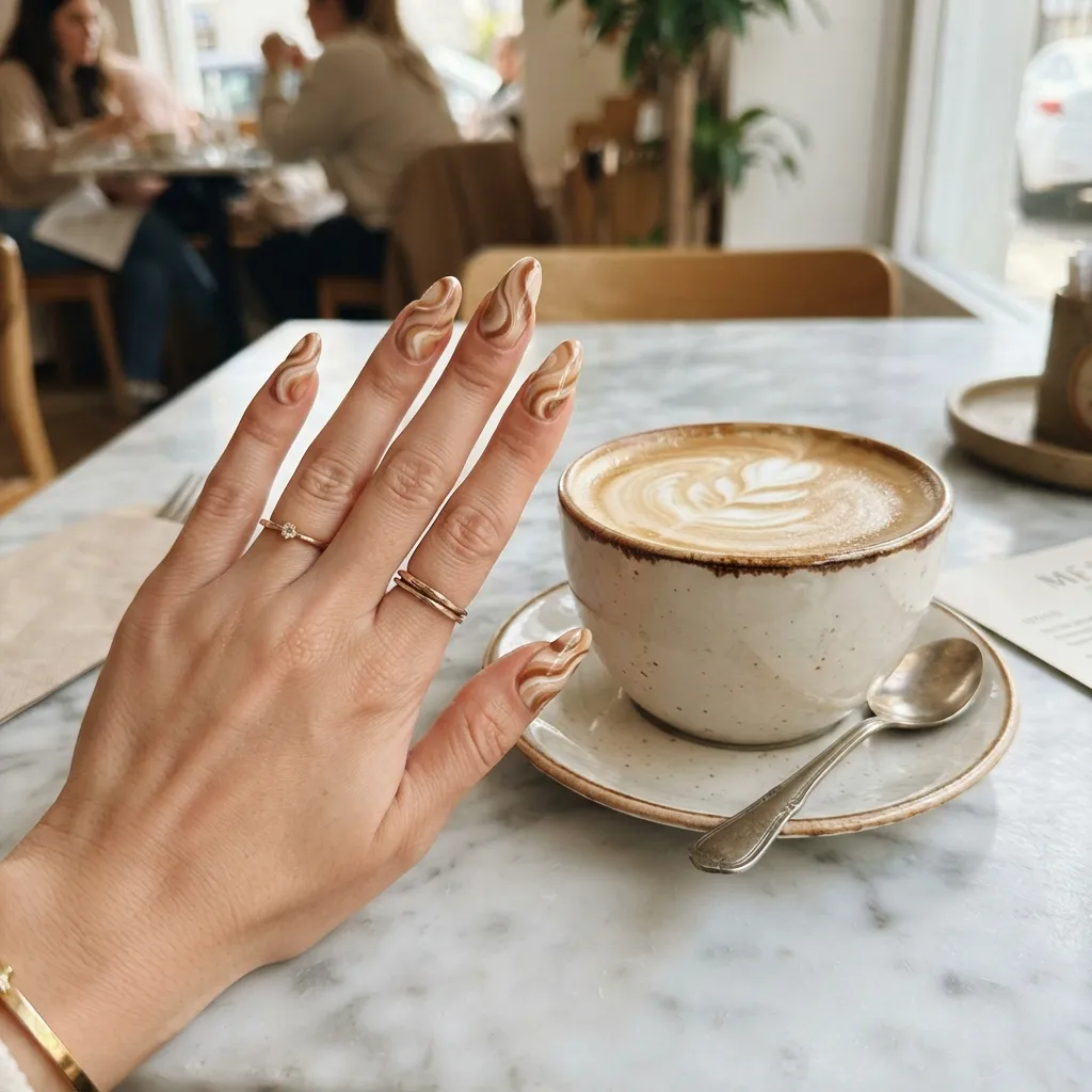 Latte Swirl Nails