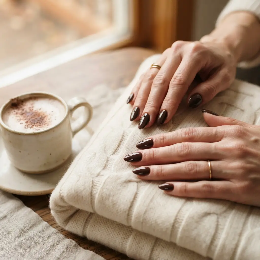 Glossy Dark Chocolate Nails