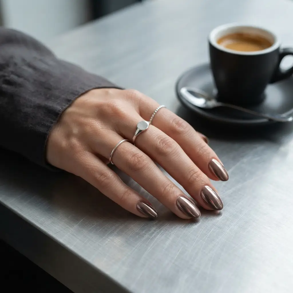 Mocha Chrome Nails