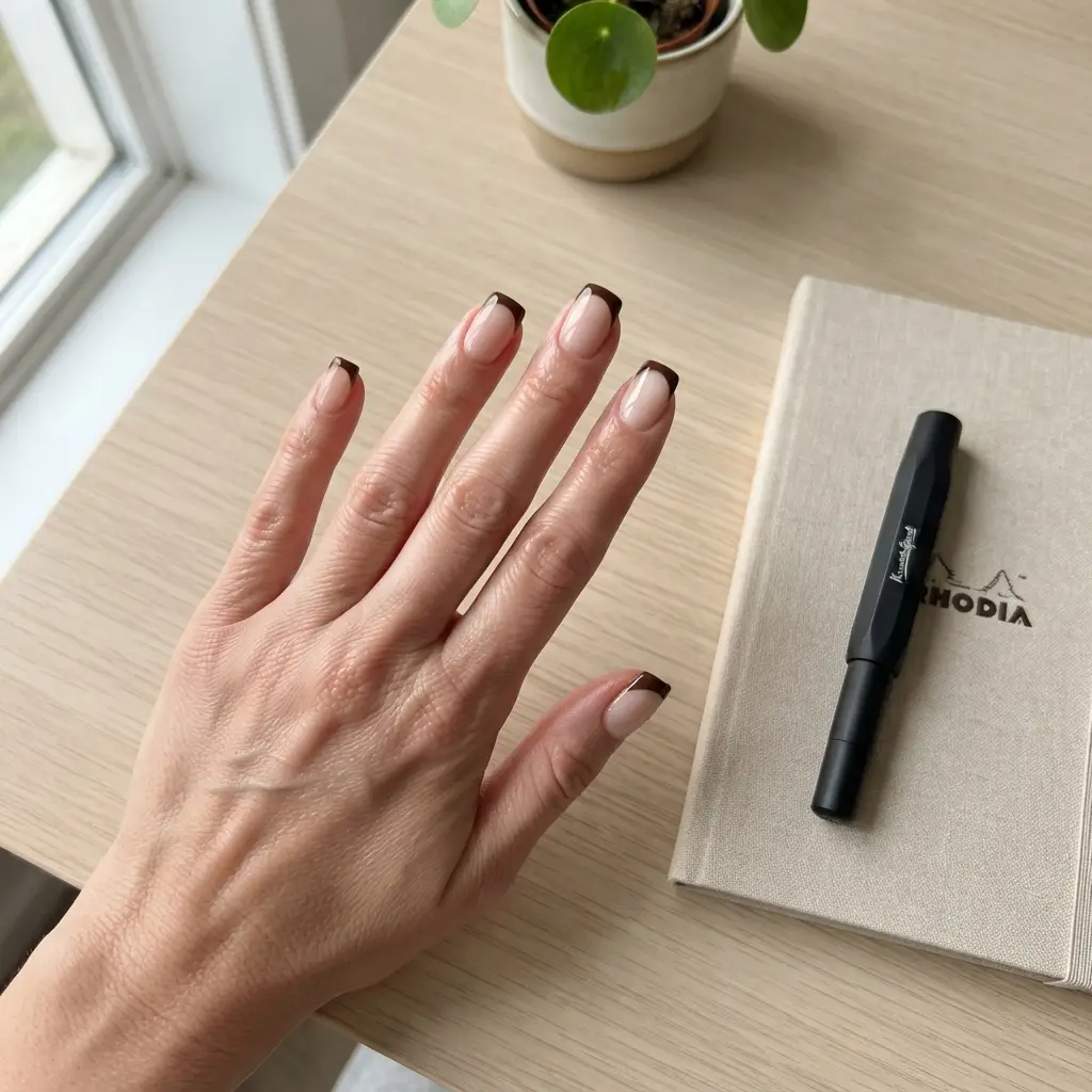 Chocolate French Tips With a Nude Base