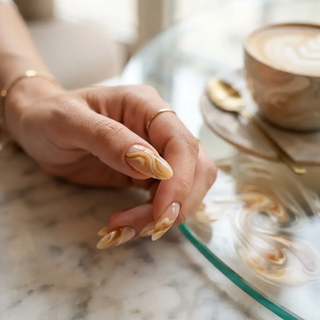 Caramel Latte Swirl Nails