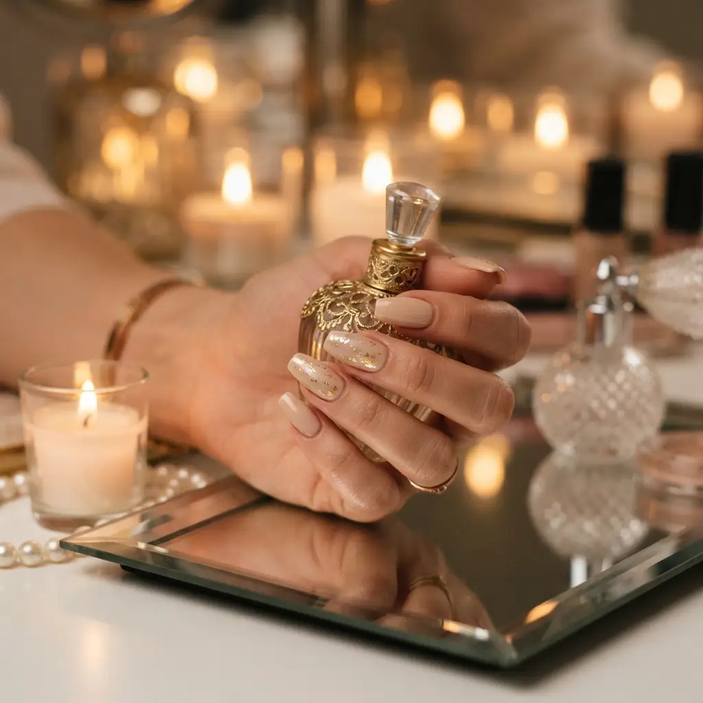 Latte Nails With Gold Details