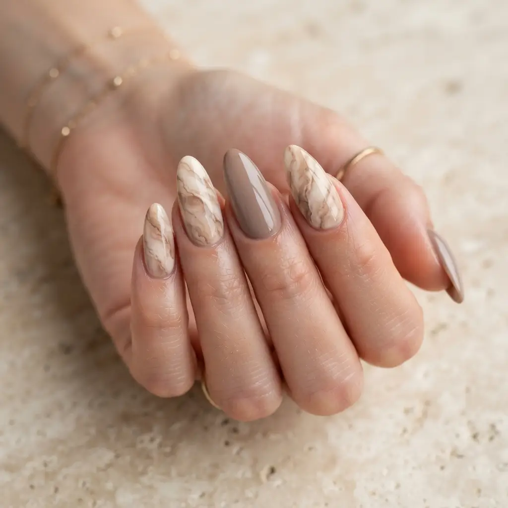 Latte Marble Nails