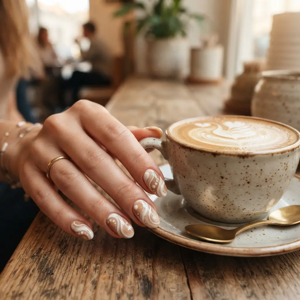 Coffee Foam Inspired Nails