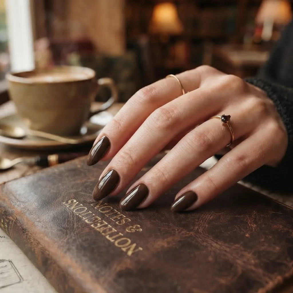 Rich Chocolate Brown Autumn Nails