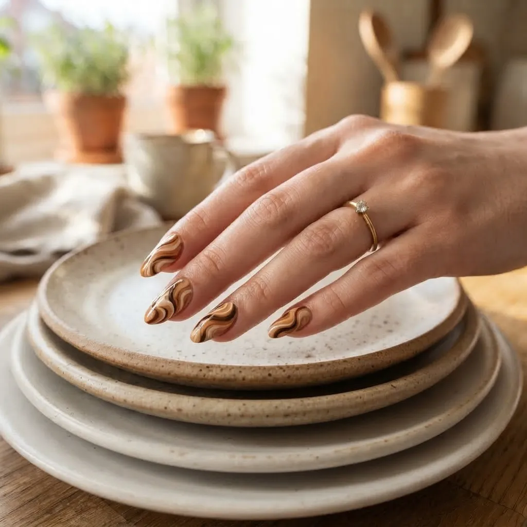 Caramel Swirl Nails