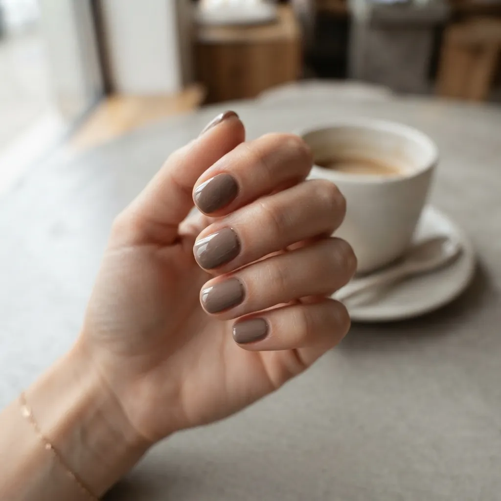 Matte Taupe Nails With Glossy Tips