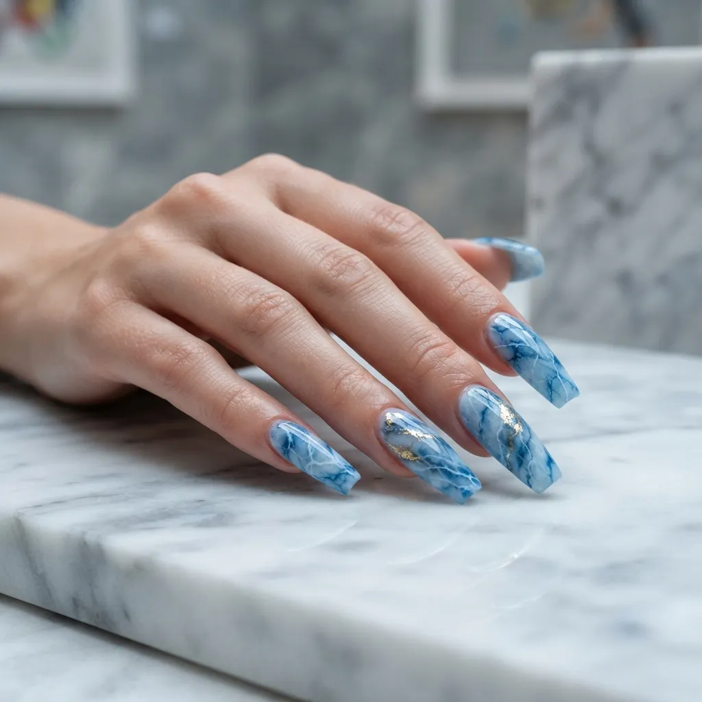 Blue Marble Nail Art