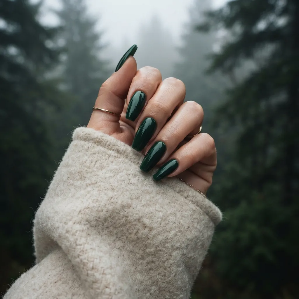 Dark Forest Green Nails