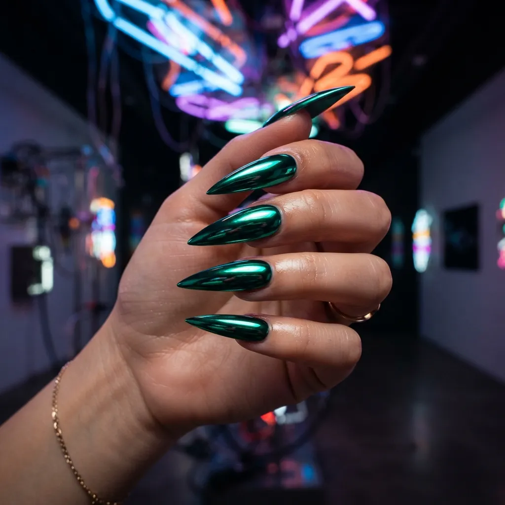 Green Chrome Nails