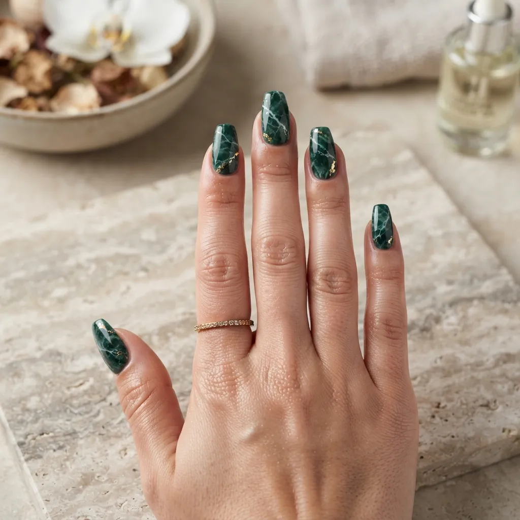 Green Marble Nail Design