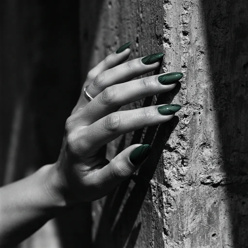 Matte Green Nails With Glossy Details