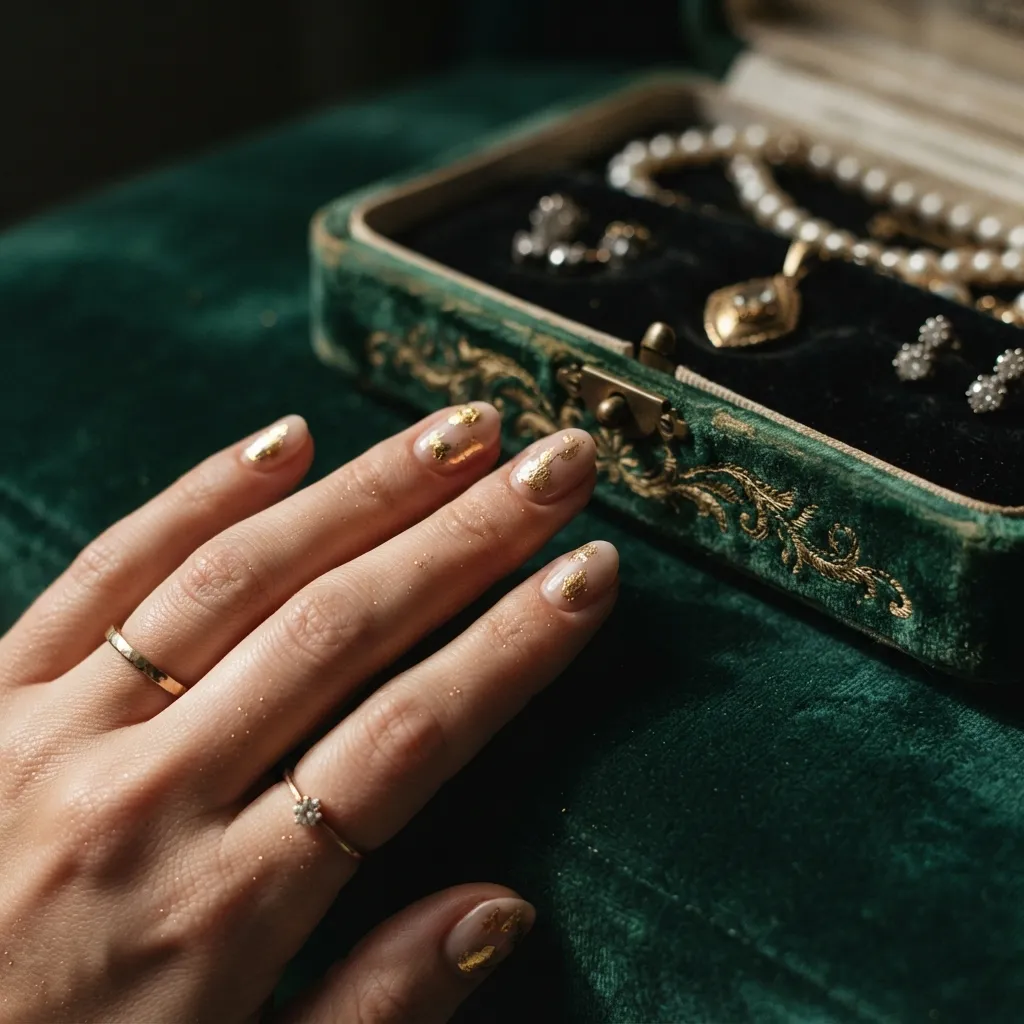 Nude Nails with Gold Details