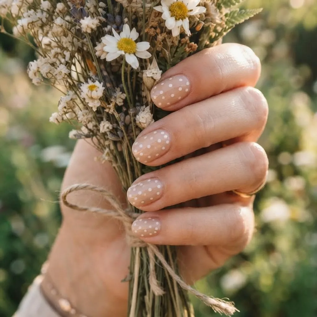 Nude Nails with Tiny White Dots