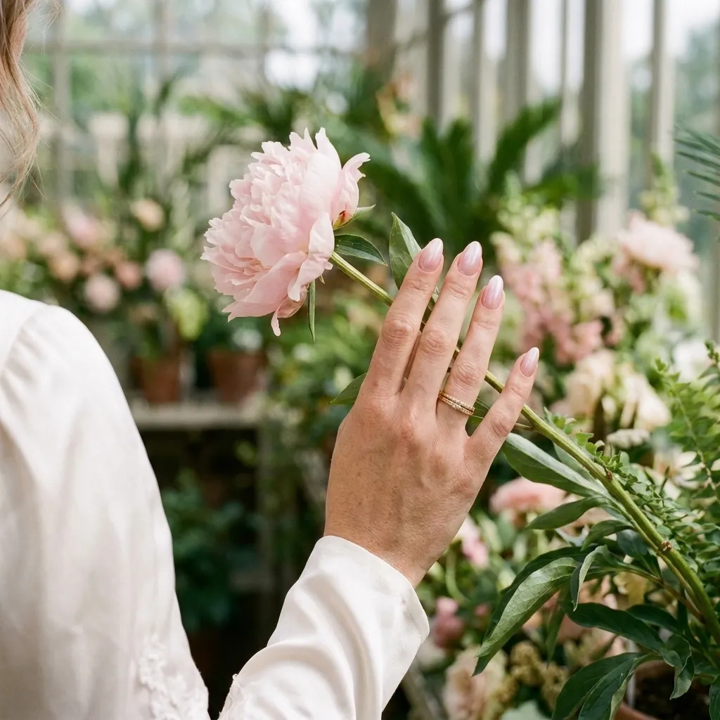 Romantic Pink Pearl Nails