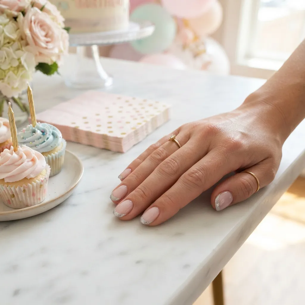 Birthday French Tips With Glitter