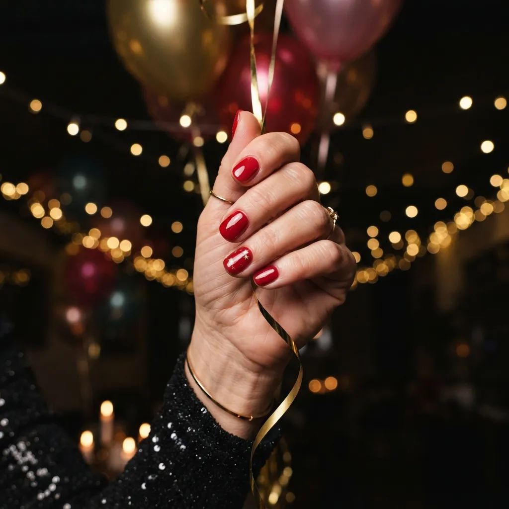 Red Birthday Nails With Tiny Stars