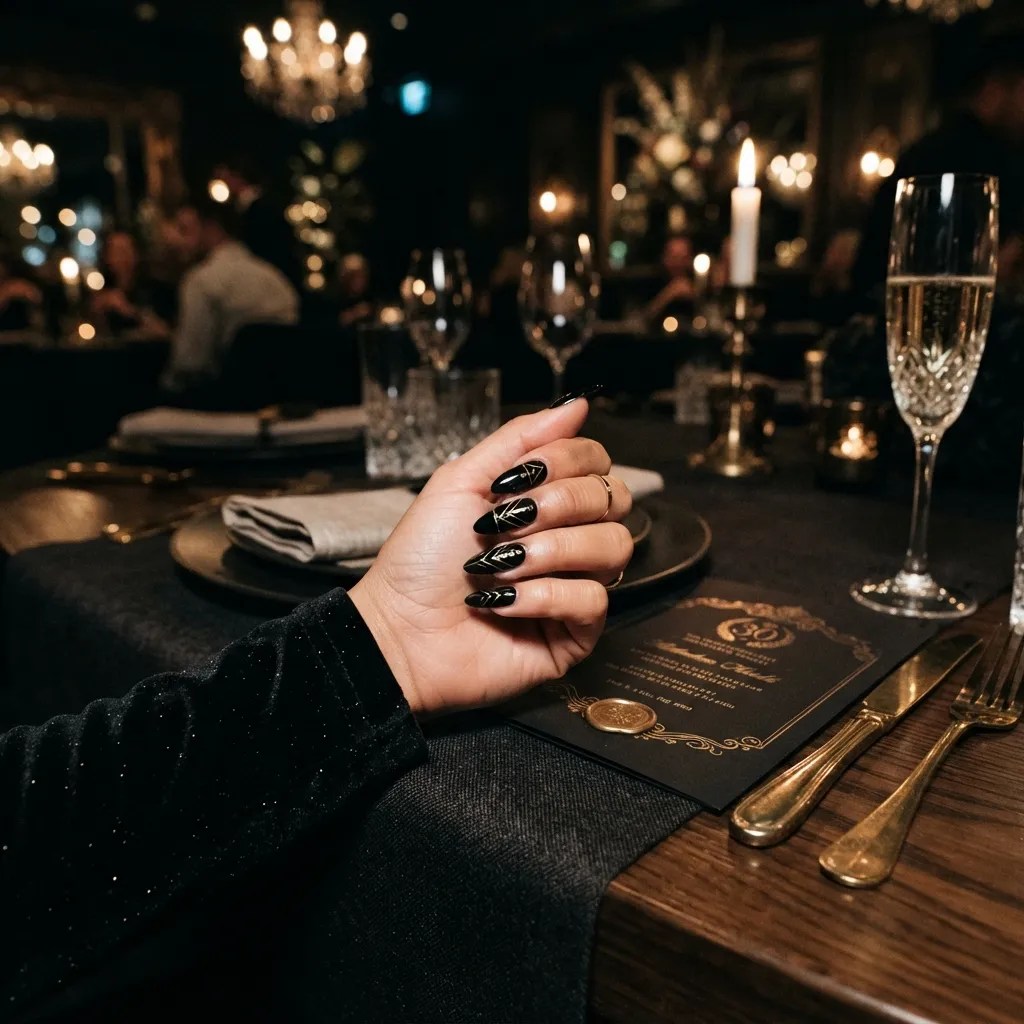 Black and Gold Birthday Nails
