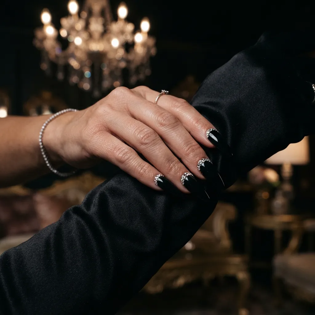 Black Acrylic Nails With Rhinestones