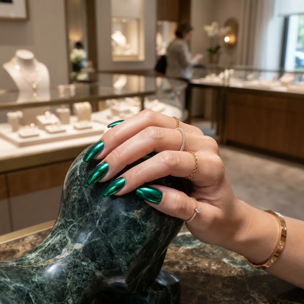 Green Chrome Acrylic Nails