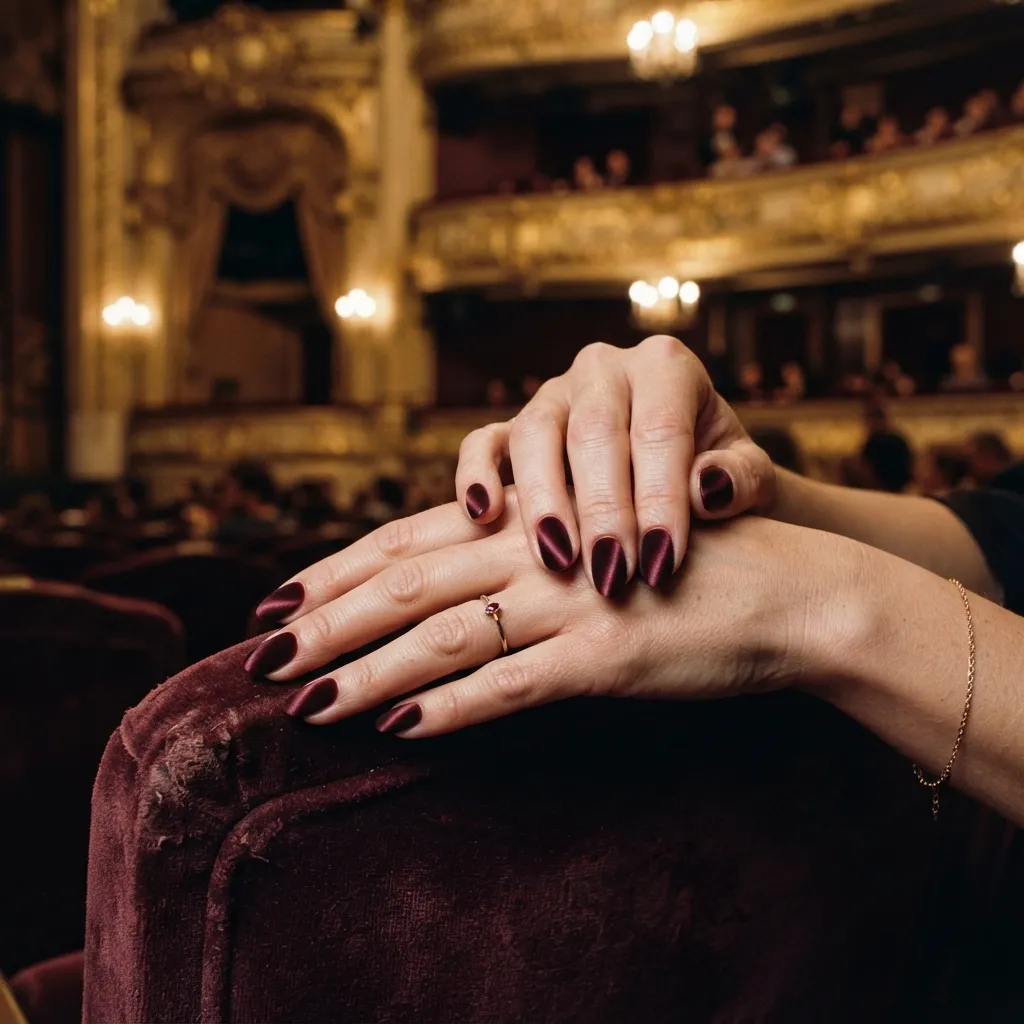 Deep Burgundy Velvet Nails